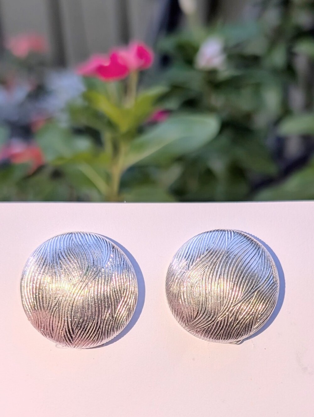 Coro Textured Metal Silver Round Statement Clip On Earrings